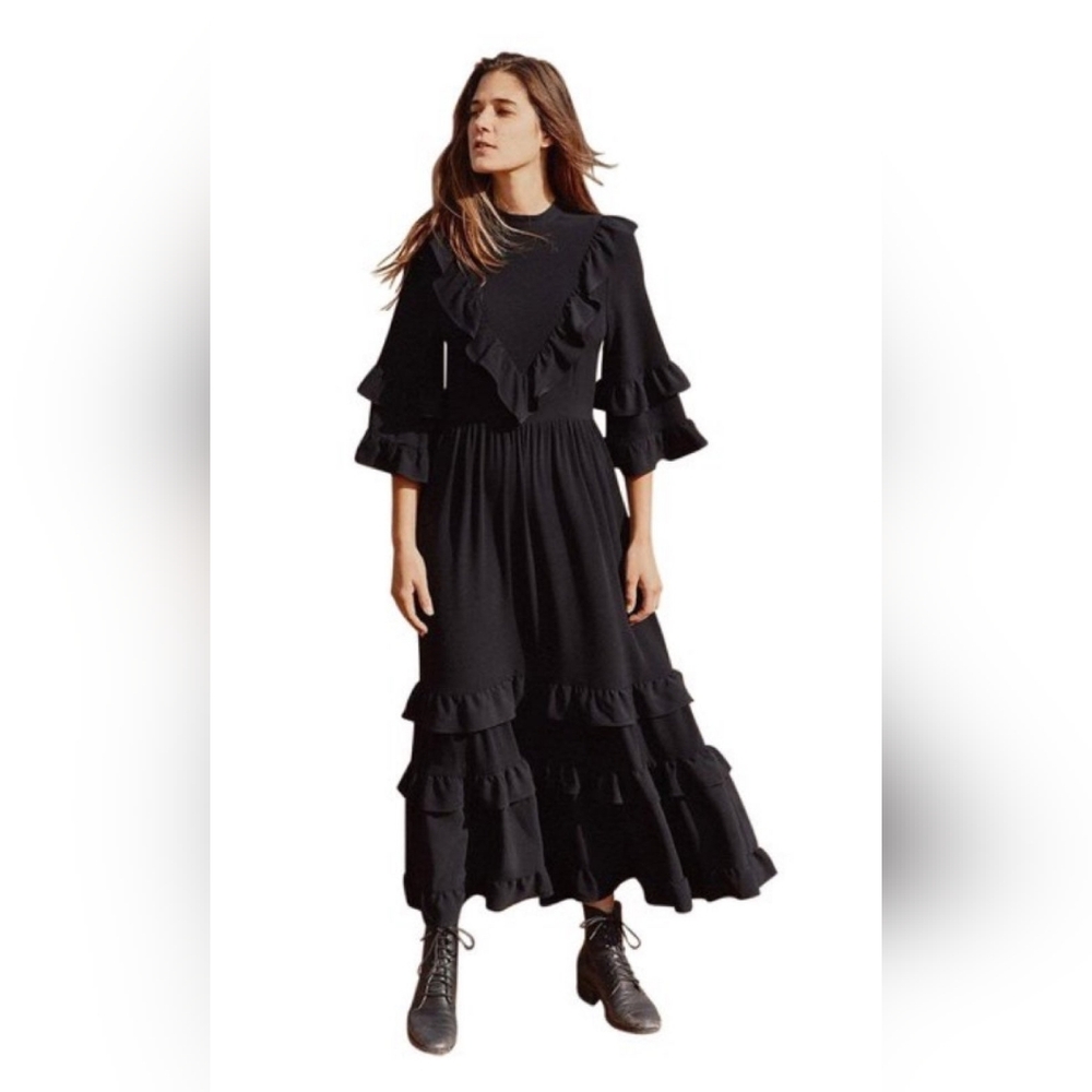 Christy Dawn Bijou Black Imperfect Maxi Ruffle Dress Sz XS